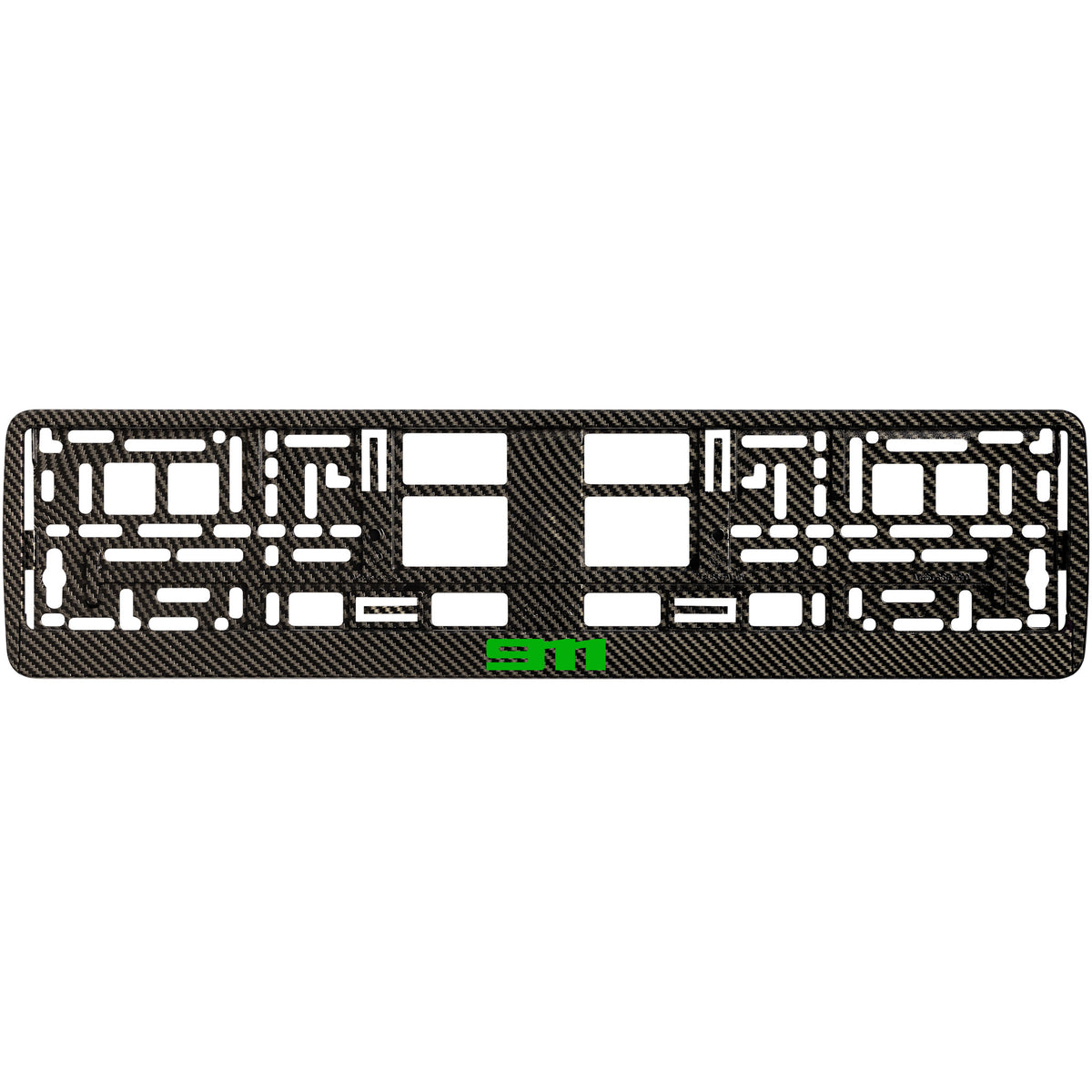 
        Carbon style license plate frame with green 911 logo
     