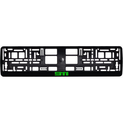 gloss black license plate frame with green 911 logo