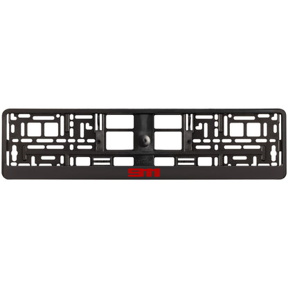 black license plate frame with red 911 logo