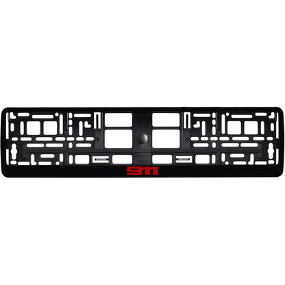 gloss black license plate frame with red 911 logo