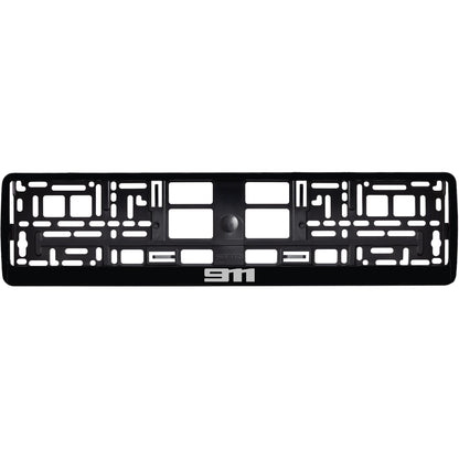 gloss black license plate frame with silver 911 logo