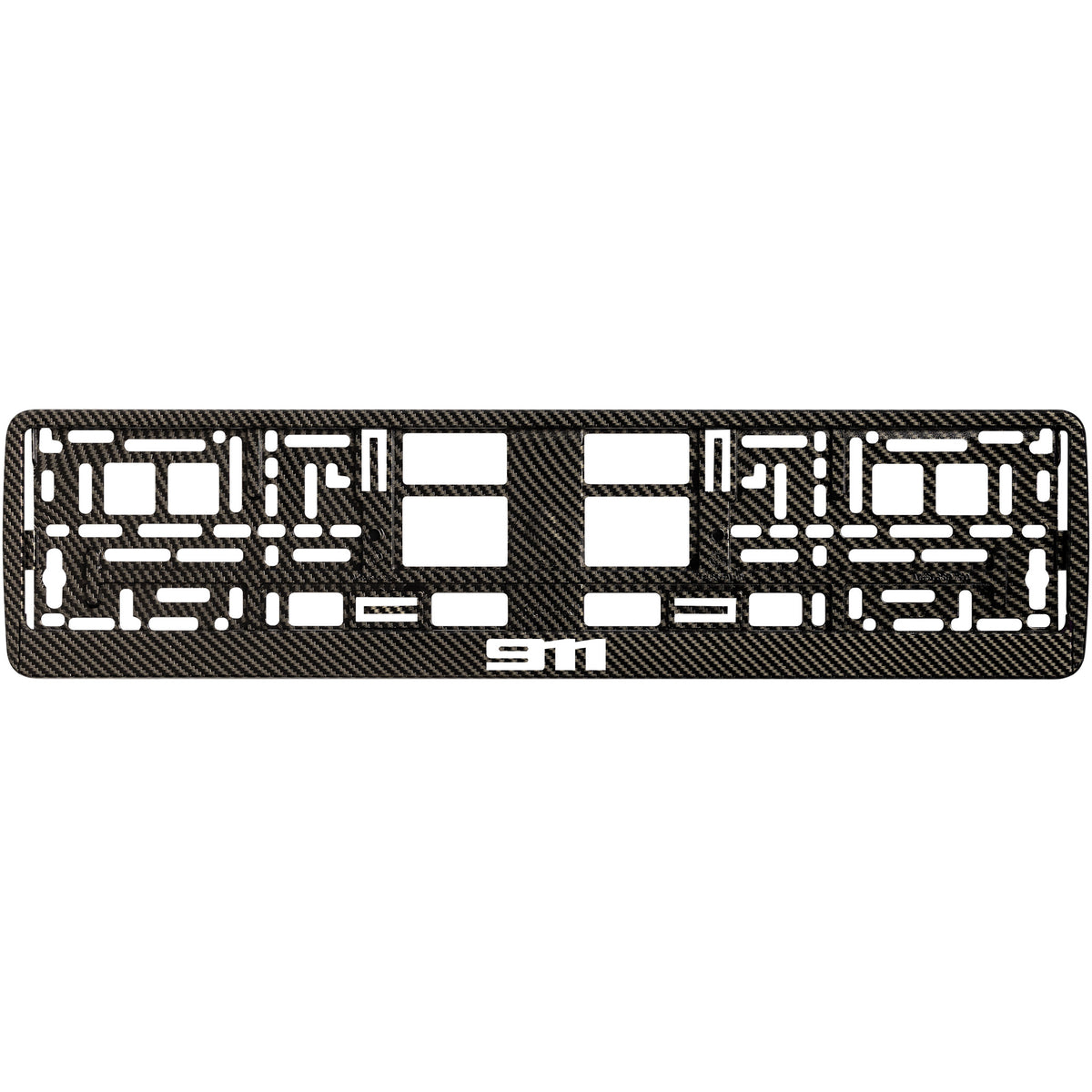 
        Carbon style license plate frame with white 911 logo
     