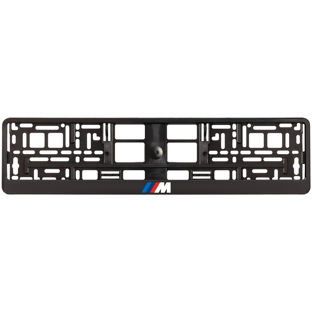 Black license plate frame with BMW M logo