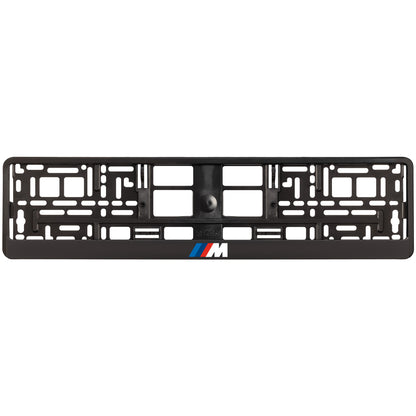 Black license plate frame with BMW M logo