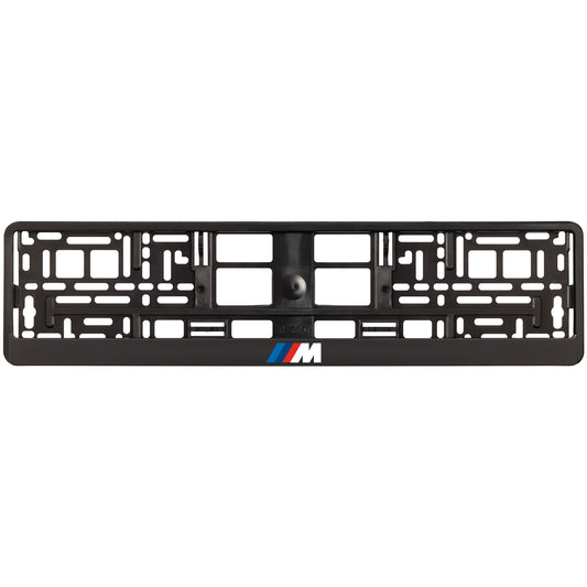 Black license plate frame with BMW M logo