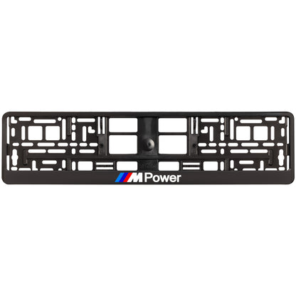 Black license plate frame with BMW M Power logo