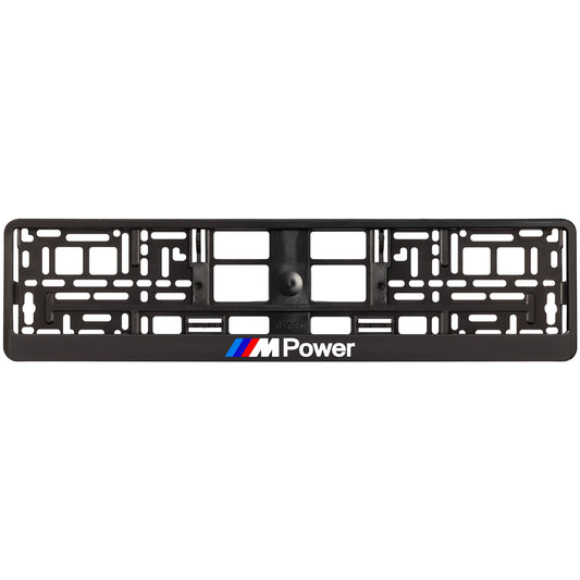 Black license plate frame with BMW M Power logo