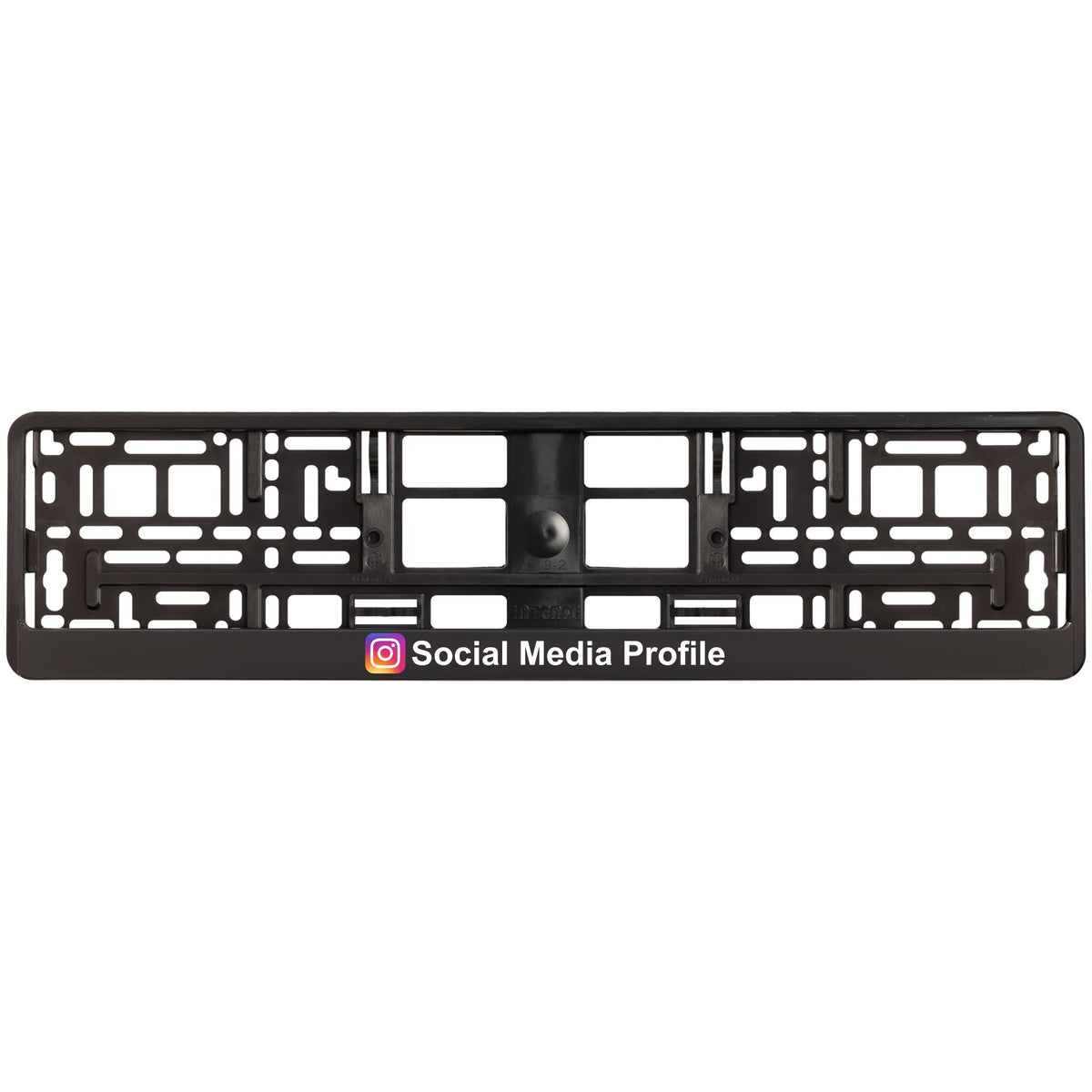 custom black license plate frame with social media