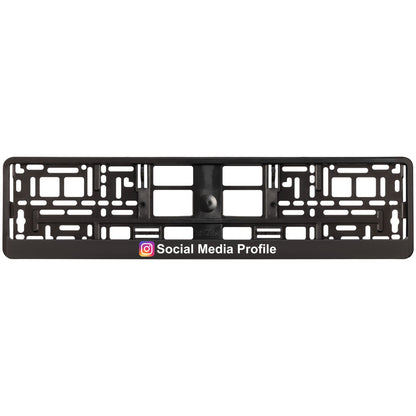 custom black license plate frame with social media