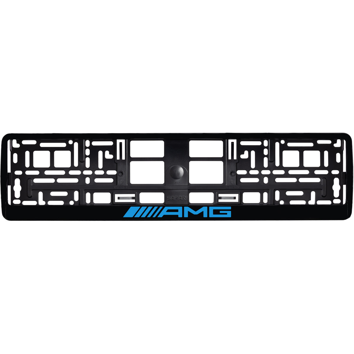 
        Gloss Black license plate frame with blue cyan AMG logo
     