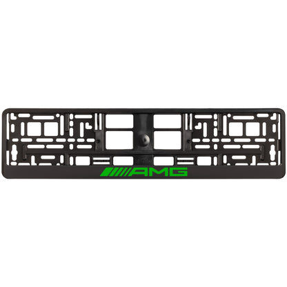 Black license plate frame with green AMG logo