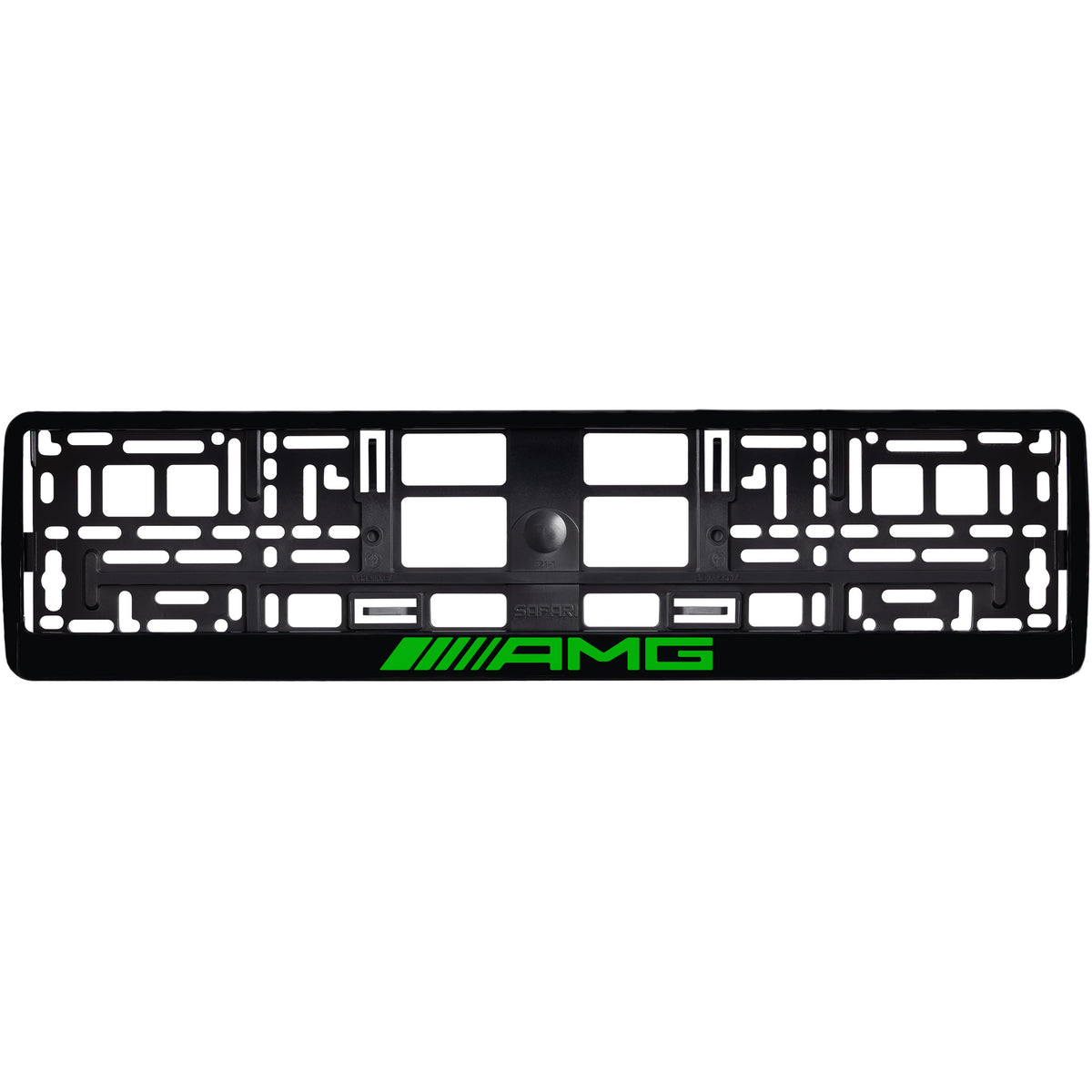 
        Gloss Black license plate frame with green AMG logo
     