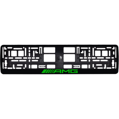 Gloss Black license plate frame with green AMG logo
