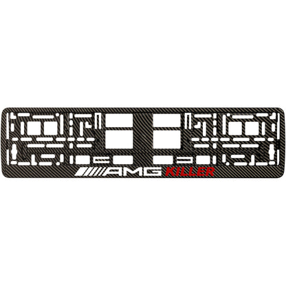 carbon license plate frame with amg killer red text