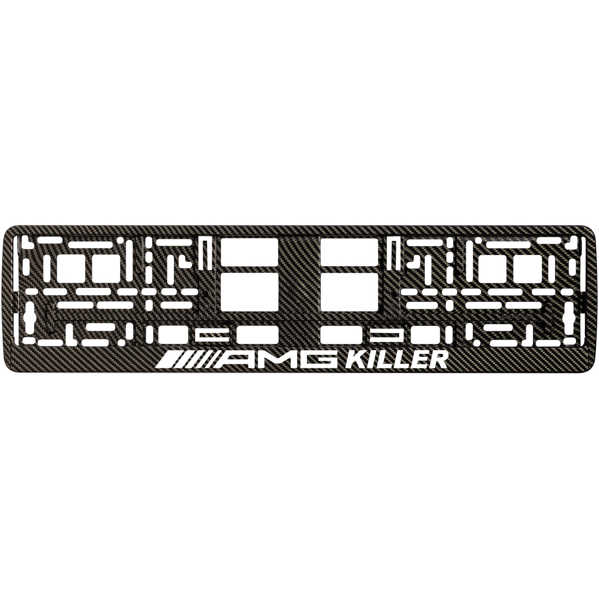 
        carbon license plate frame with amg killer white text
     