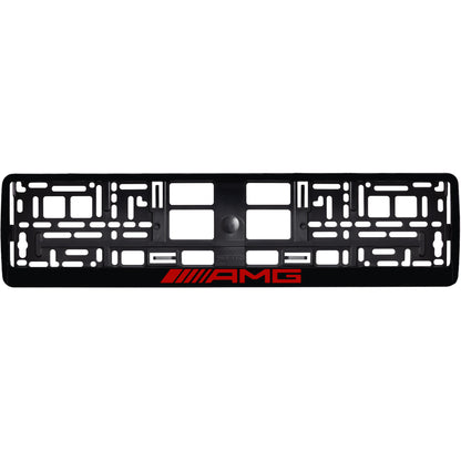 Gloss Black license plate frame with red AMG logo