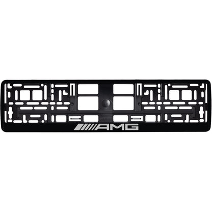 Gloss Black license plate frame with silver AMG logo