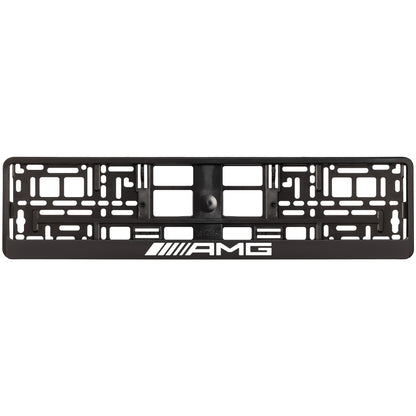 Black license plate frame with white  AMG logo 
