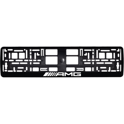 Gloss Black license plate frame with white AMG logo