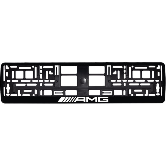Gloss Black license plate frame with white AMG logo