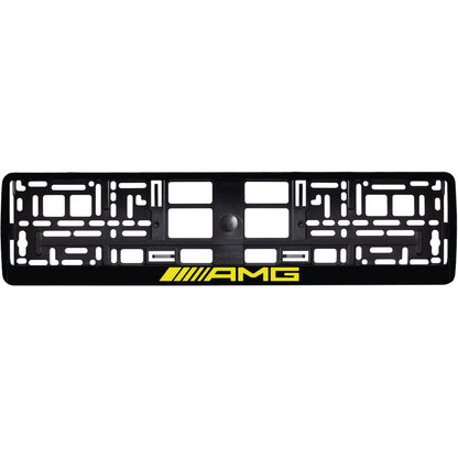 Gloss Black license plate frame with yellow AMG logo