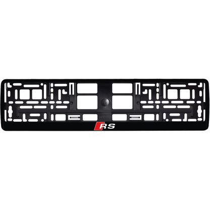 Gloss Black license plate frame with Audi RS logo