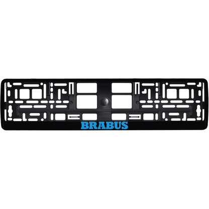 gloss black license plate frame blue cyan brabus logo