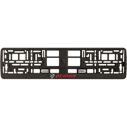 carbon  license plate frame with white demon logo