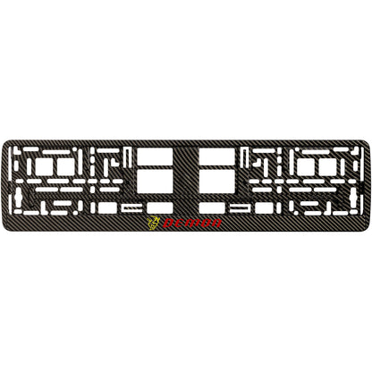 carbon  license plate frame with yellow demon logo