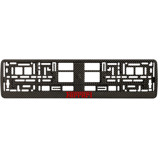 carbon license plate frame with red ferrari logo