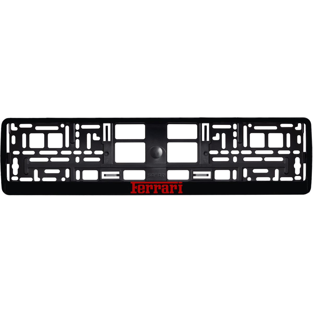 
        gloss black license plate frame with red ferrari logo
     