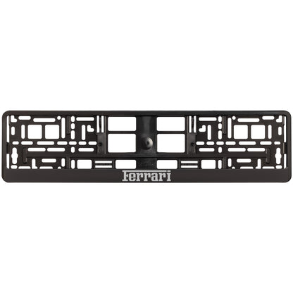 black license plate frame with silver ferrari logo