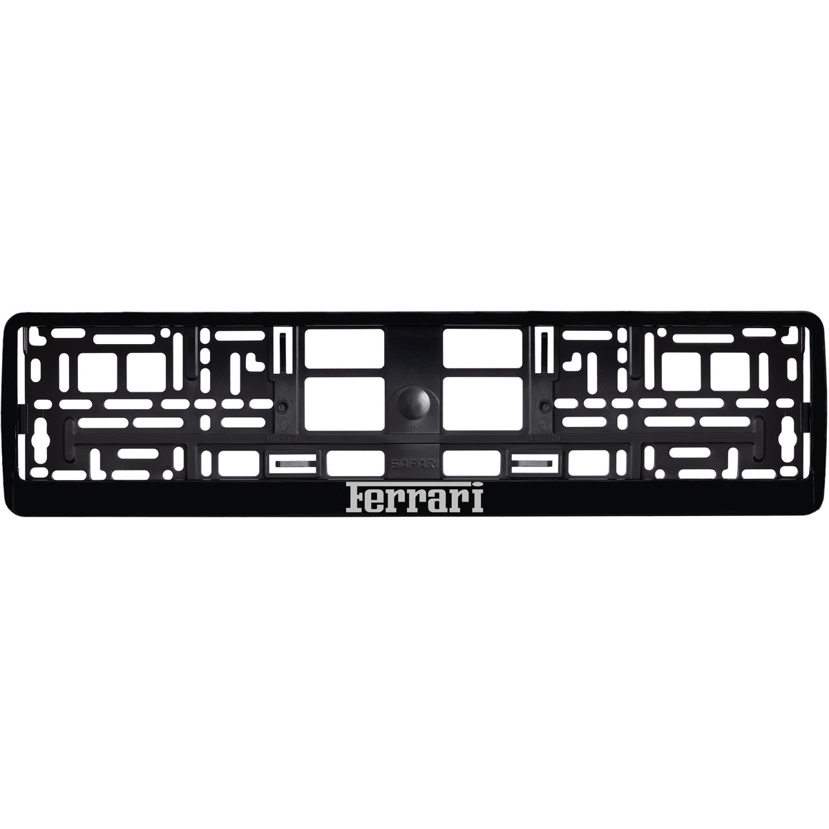 
        gloss black license plate frame with silver ferrari logo
     