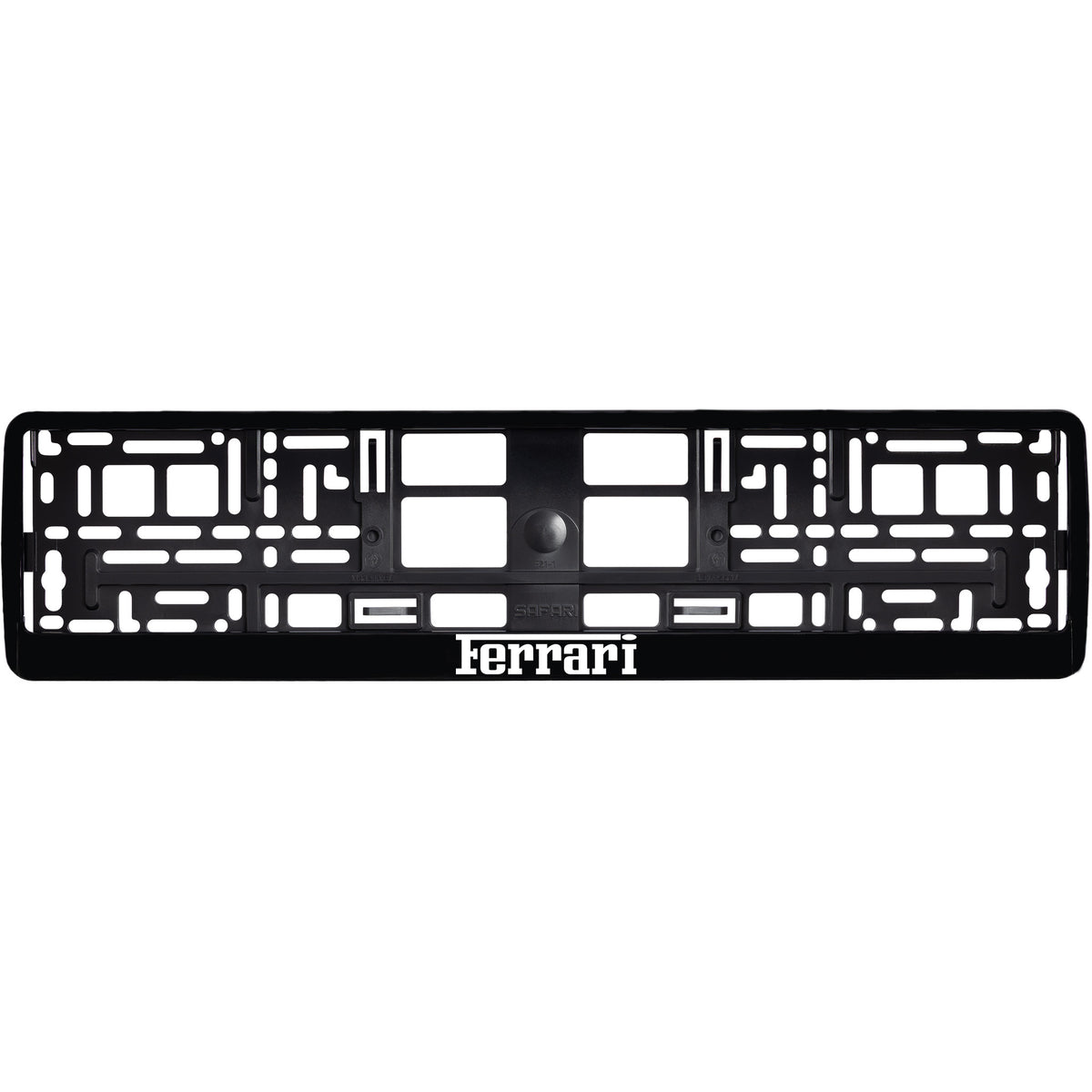 
        gloss black license plate frame with white ferrari logo
     