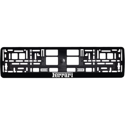gloss black license plate frame with white ferrari logo