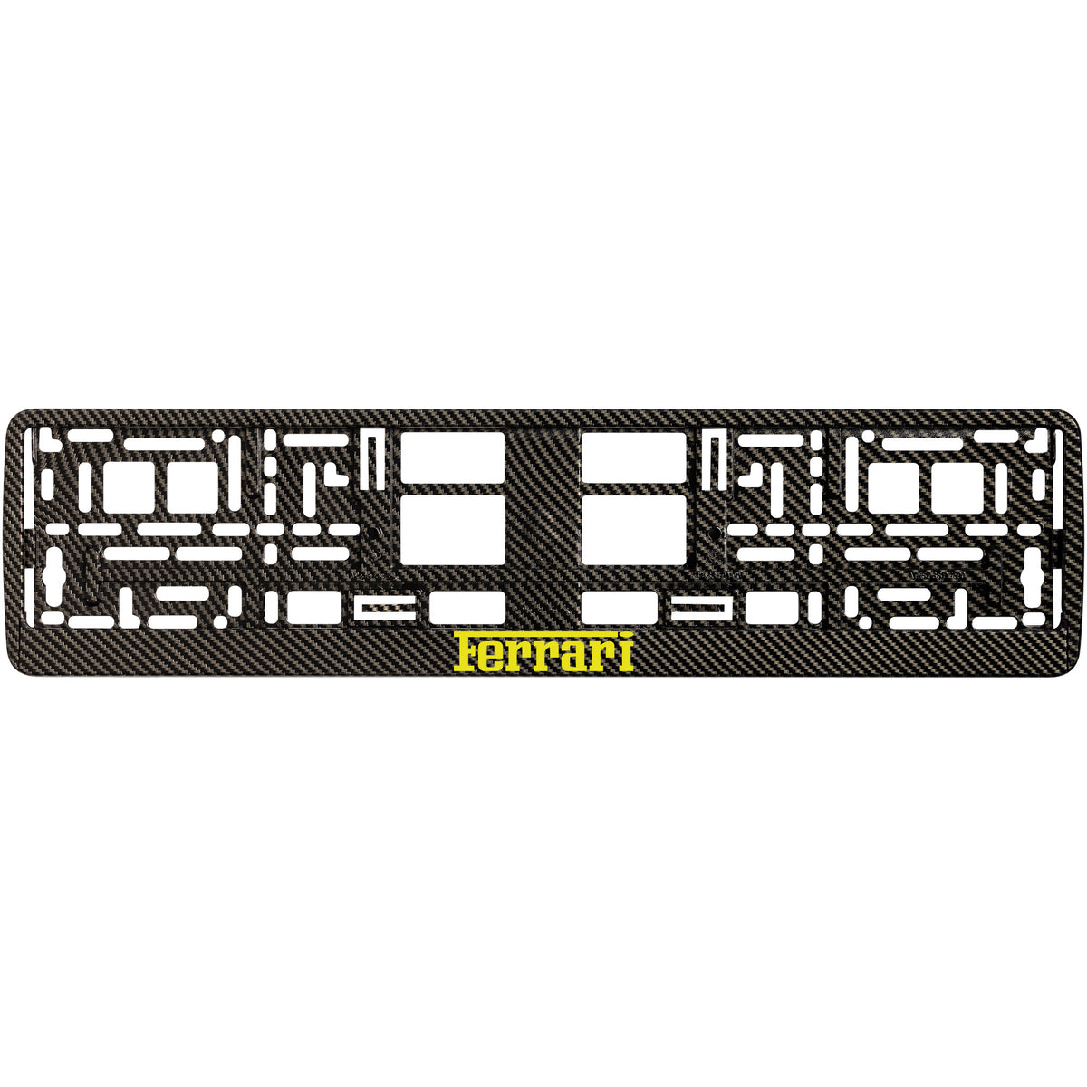
        carbon license plate frame with yellow ferrari logo
     