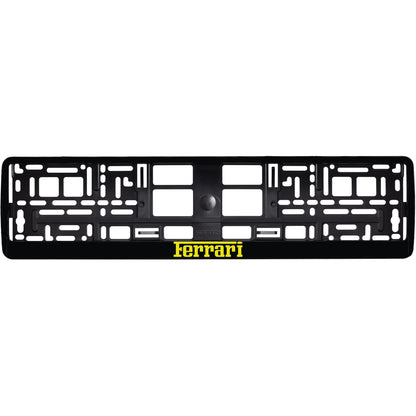 gloss black license plate frame with yellow ferrari logo