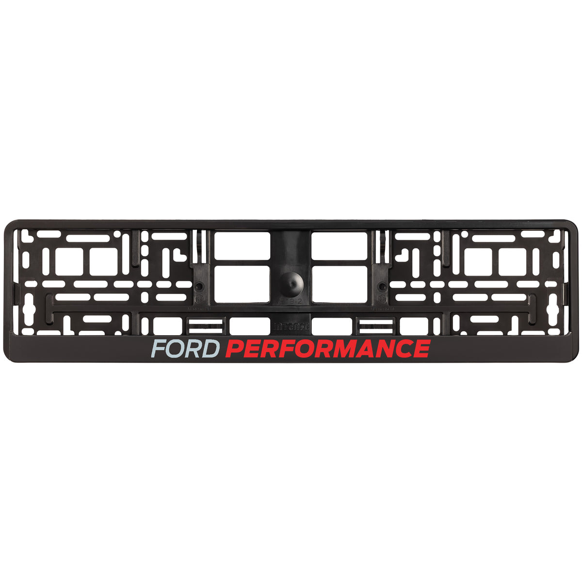 black license plate frame with red ford performance logo