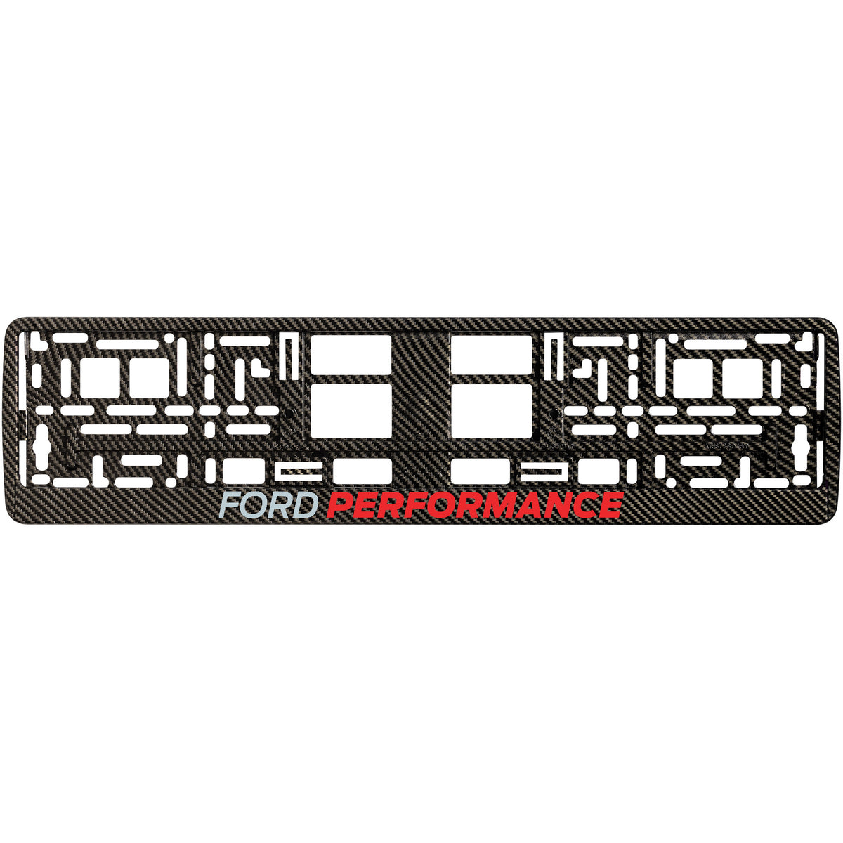 carbon license plate frame with red ford performance logo