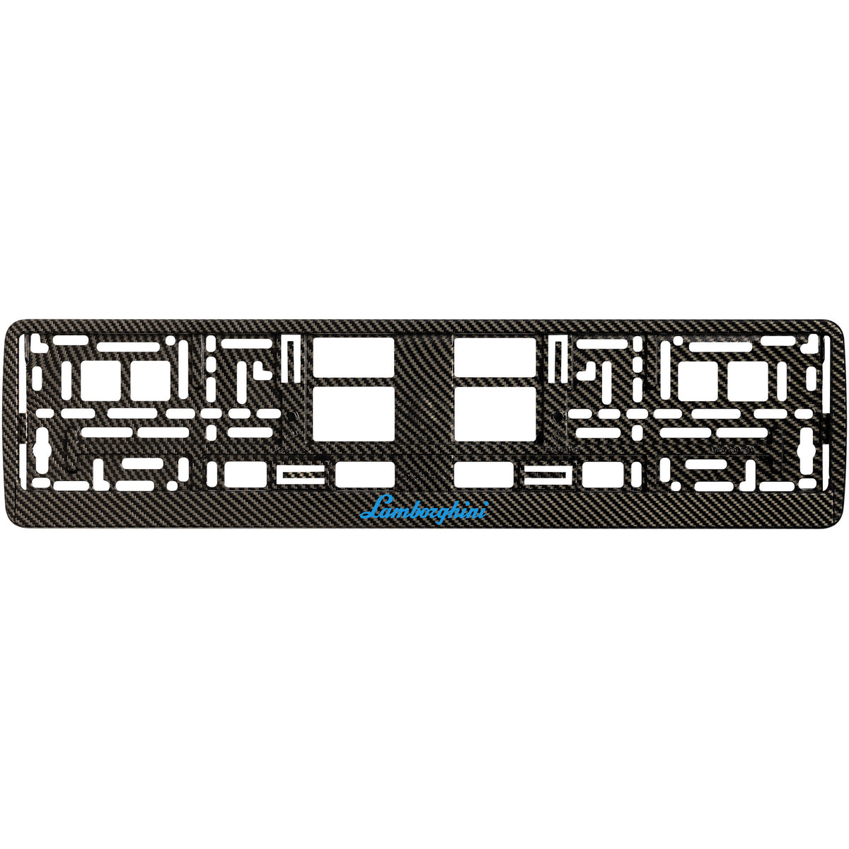 
        carbon license plate frame with blue cyan lamborghini logo
     