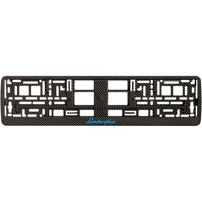 carbon license plate frame with blue cyan lamborghini logo