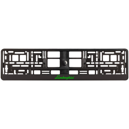 black license plate frame with green lamborghini logo