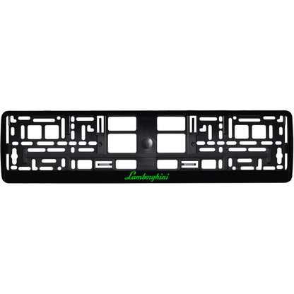 gloss black license plate frame with green lamborghini logo