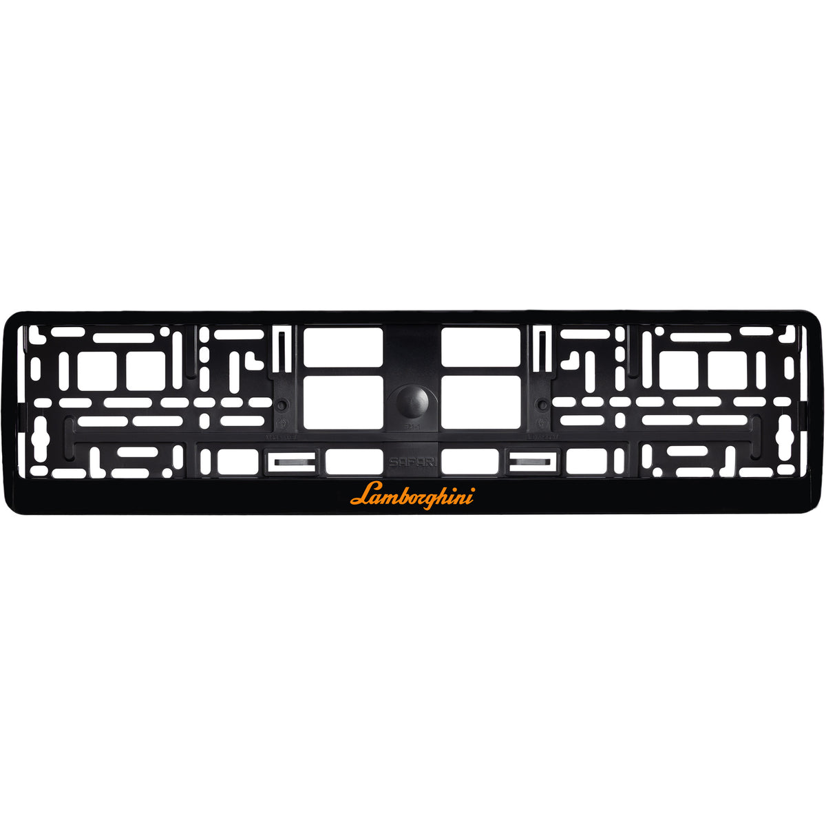 gloss black license plate frame with orange lamborghini logo