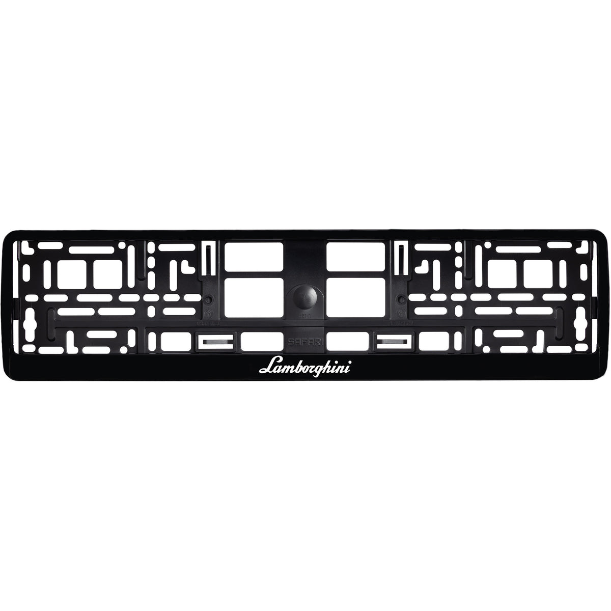 
        gloss black license plate frame with white lamborghini logo
     
