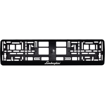 gloss black license plate frame with white lamborghini logo