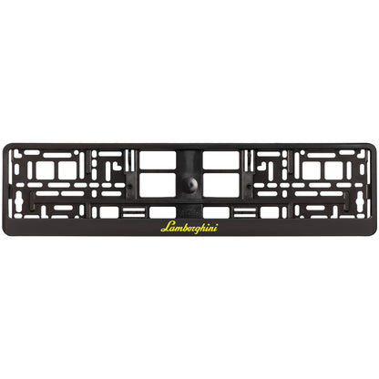 black license plate frame with yellow lamborghini logo