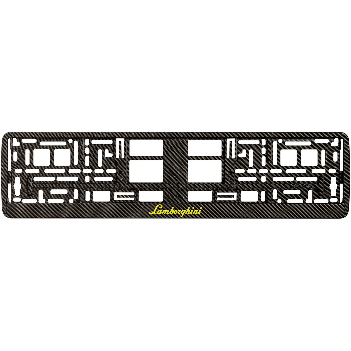 
        carbon license plate frame with yellow lamborghini logo
     