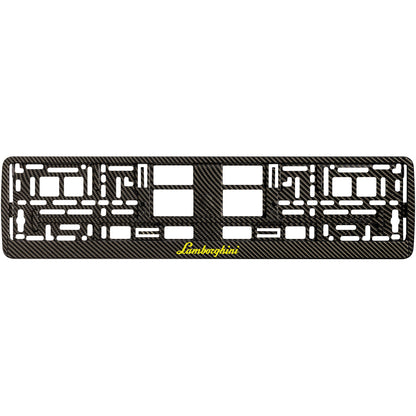 carbon license plate frame with yellow lamborghini logo
