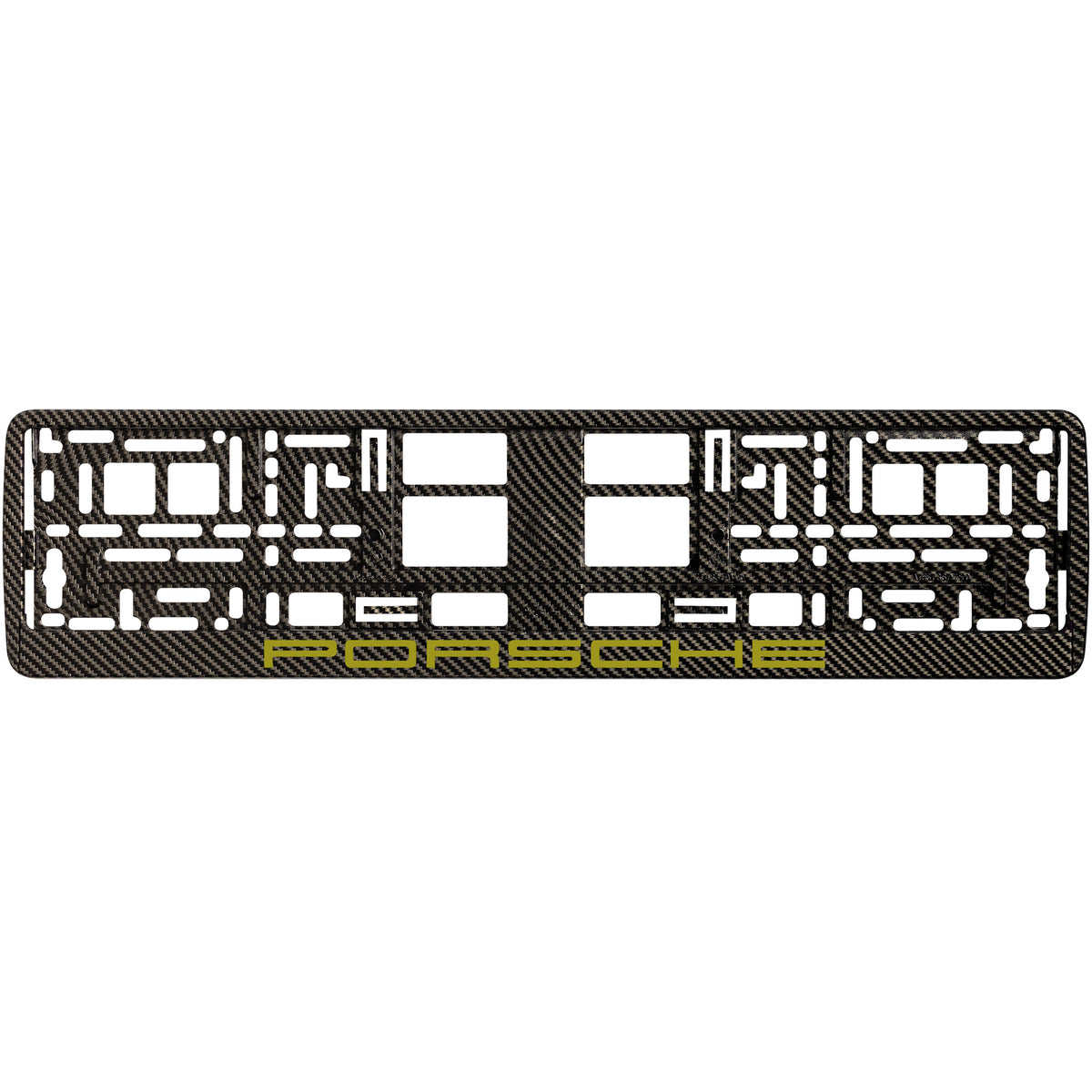 
        carbon license plate frame with gold porsche logo
     